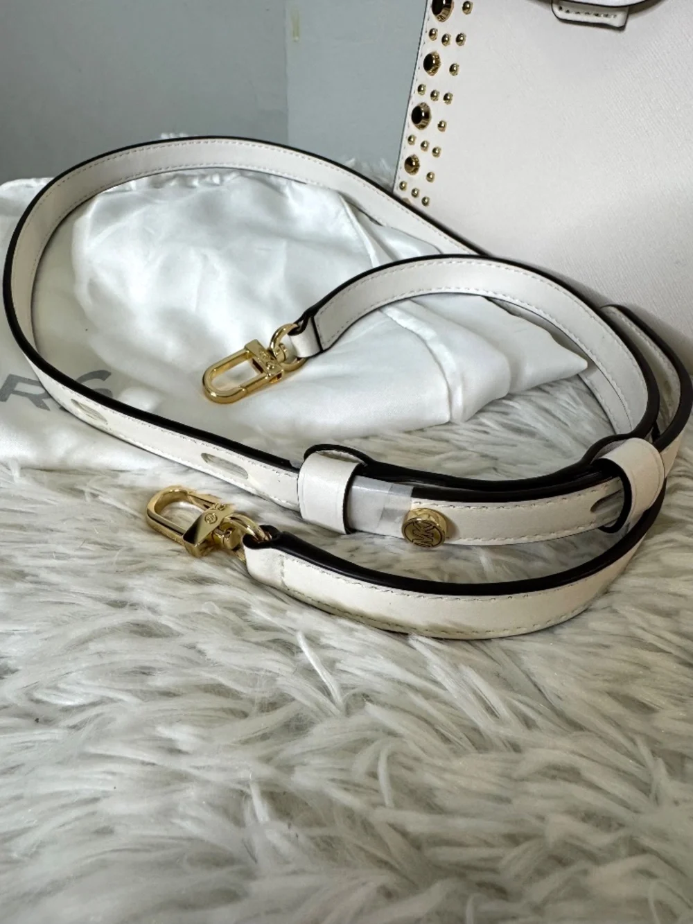 Michael Kors White Leather Studded Satchel Bag w/ Strap & Dust Bag